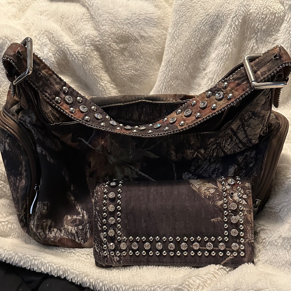 Studded Camouflage Women's Bag and Wallet Set